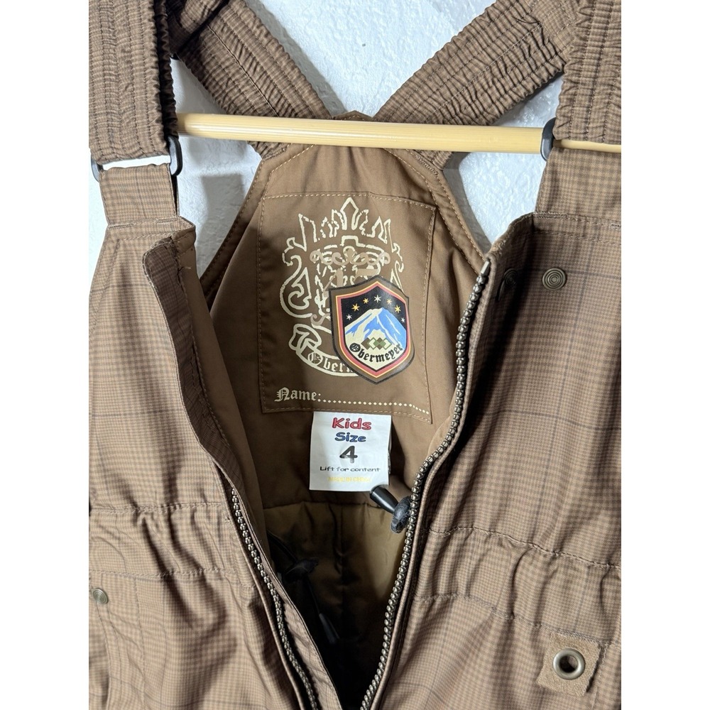 Obermeyer Worker Bib Pant Boys 4 Brown Plaid Insulated Snow Ski Bib I-Grow - Picture 10 of 15